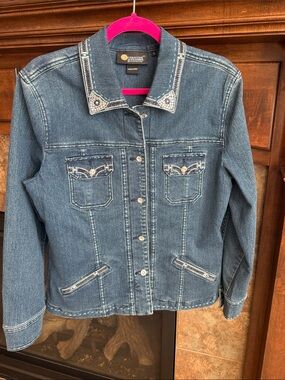 Christine Alexander western rhinestone embellished bling denim jean jacket S